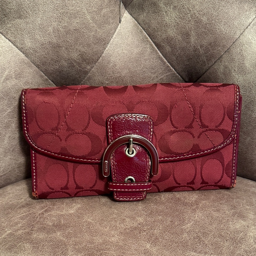 Coach Burgundy Signature Clutch Wallet